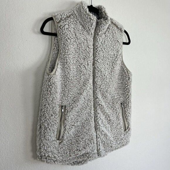 Thread Supply Womens Sherpa Vest Full Zip Size XS Pockets Oatmeal Fluffy Fleece - Picture 9 of 10